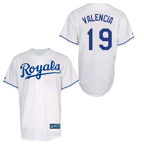 Danny Valencia #19 Youth Baseball Jersey-Kansas City Royals Authentic Home White Cool Base MLB Jersey